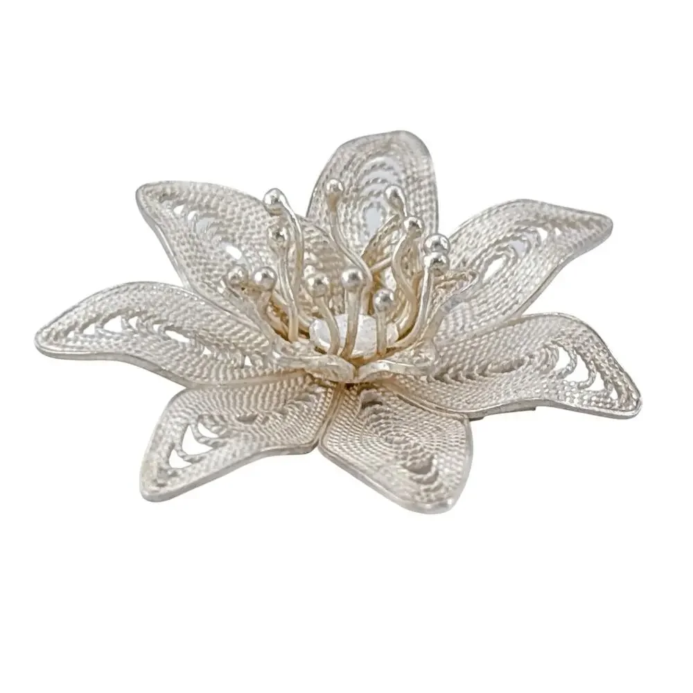 Vintage Sterling Silver 925 Filigree Flower Brooch